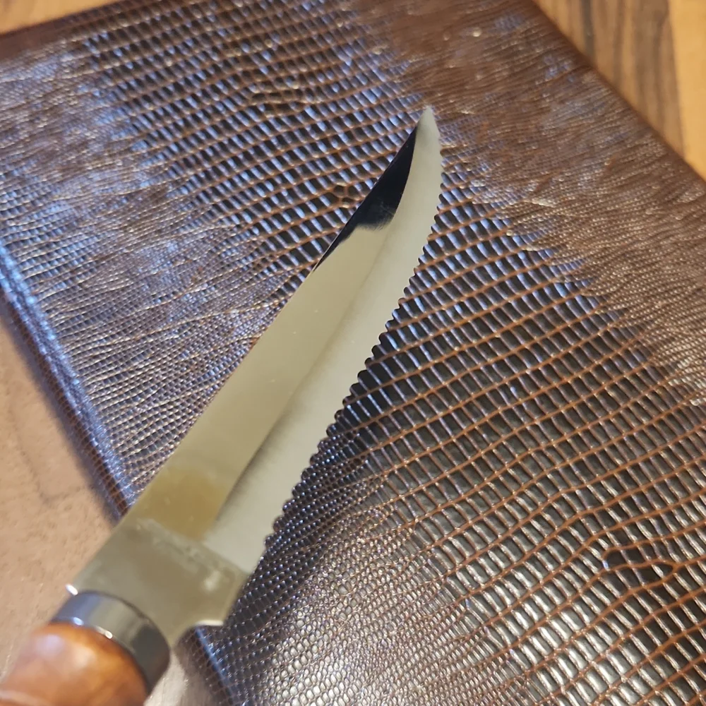 Vintage Wooden Handled Stainless Steel Steak Knives Set of Six In Vinyl Case